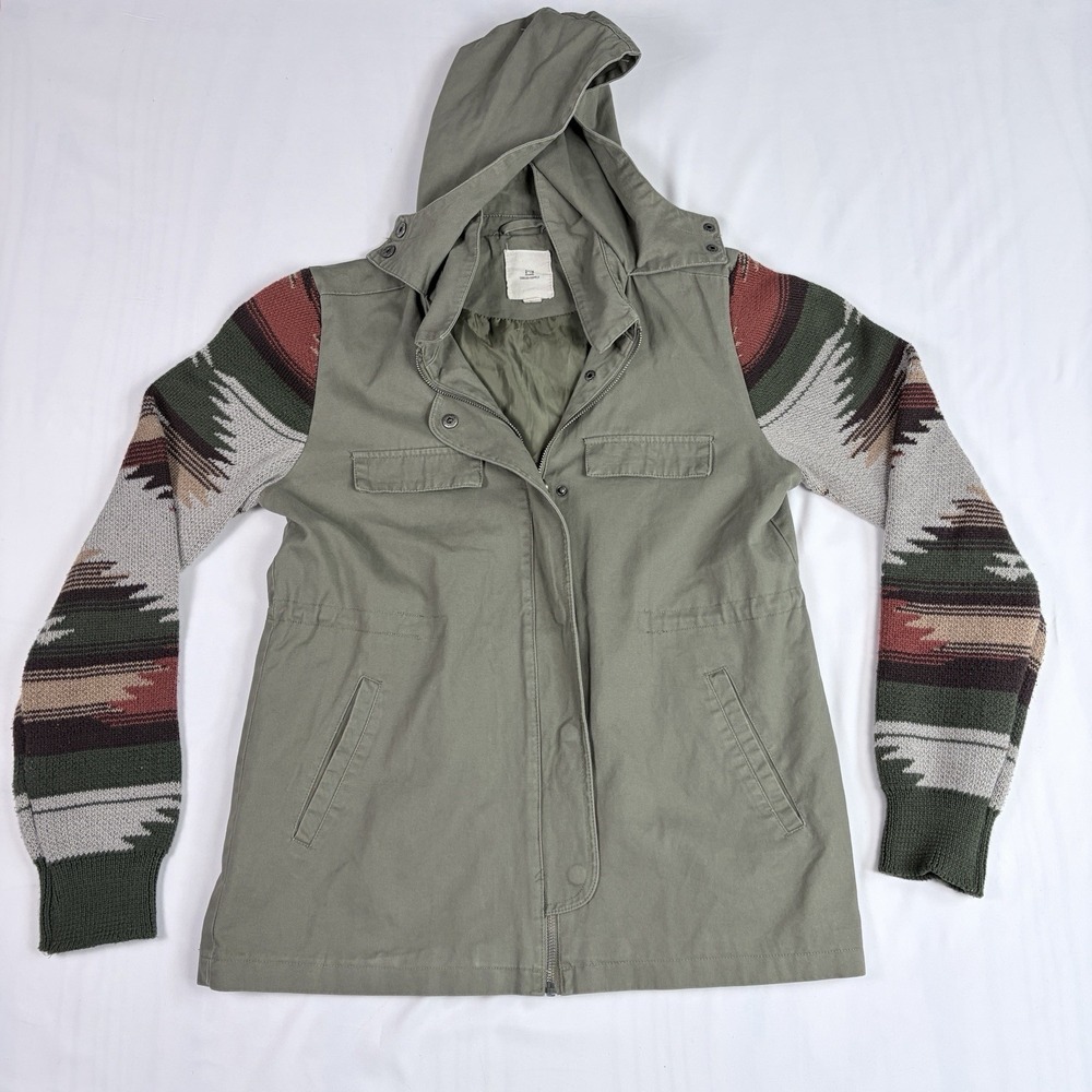 Thread & Supply Hooded Field Jacket Southwestern Aztec Knit Sleeves Womens‎ S